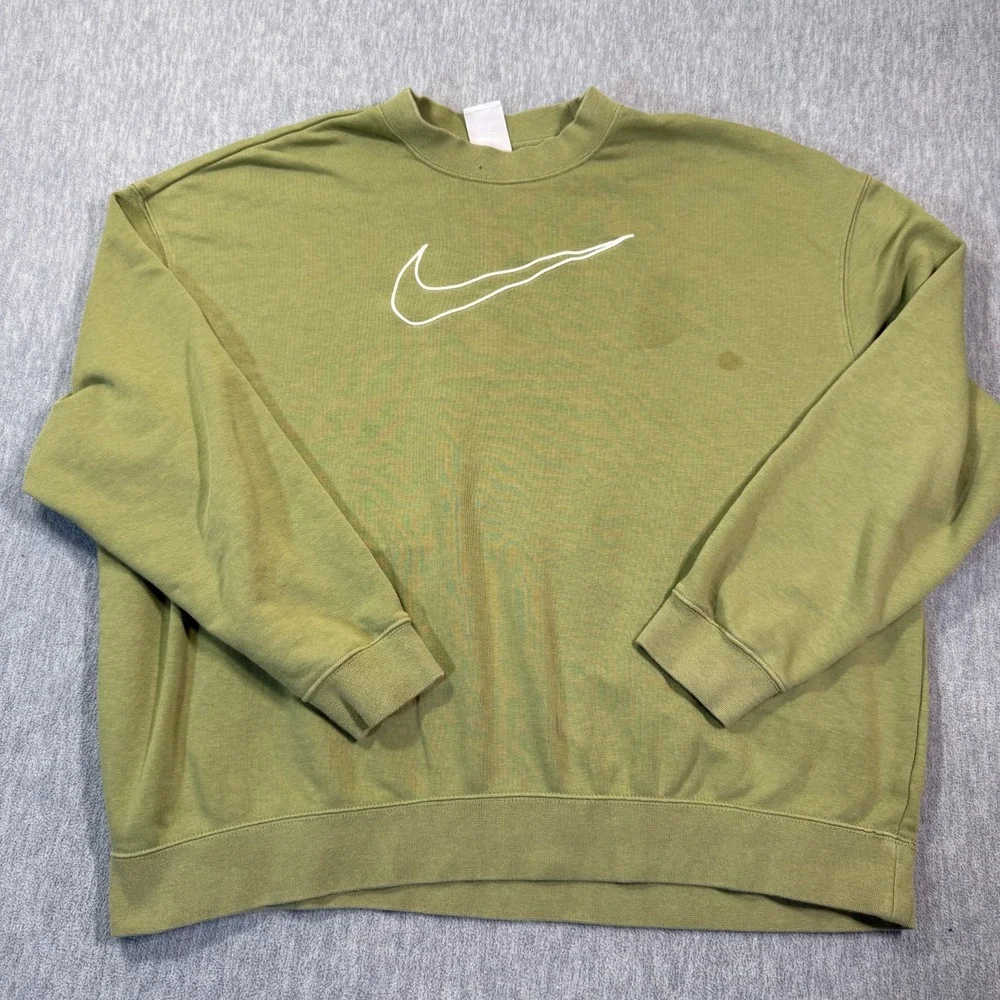 Nike Sweatshirt Men Large Green Dri-Fit Graphic Swoosh Crew Neck Pullover Fleece